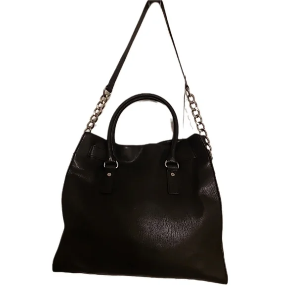 Michael Kors Black Saffiano Leather Hamilton Satchel Tote w/chain strap EUC - Picture 2 of 10